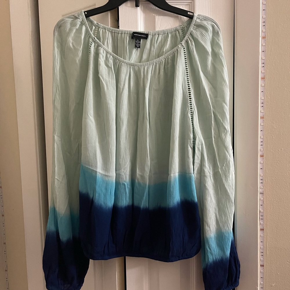NEW INC Blue Ombré Navy Long Sleeve Blouse Top Sz XL